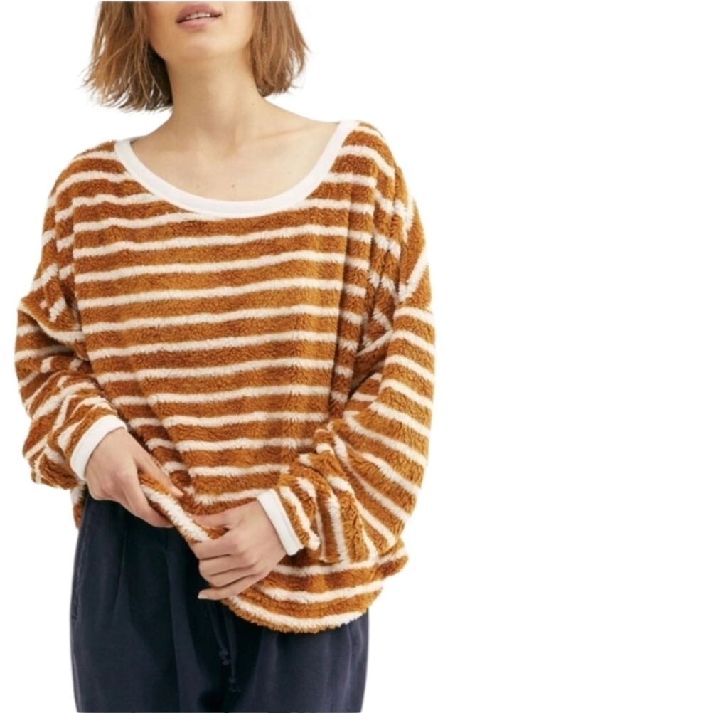 FREE PEOPLE Breton Striped Pullover Long Sleeve Sweater S Oversized Boho Warm